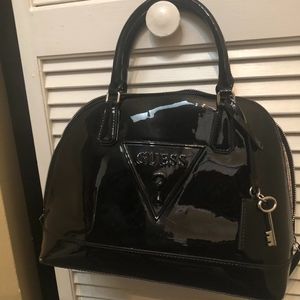 Guess Faux Paten Leather Dome Shopper Handbag